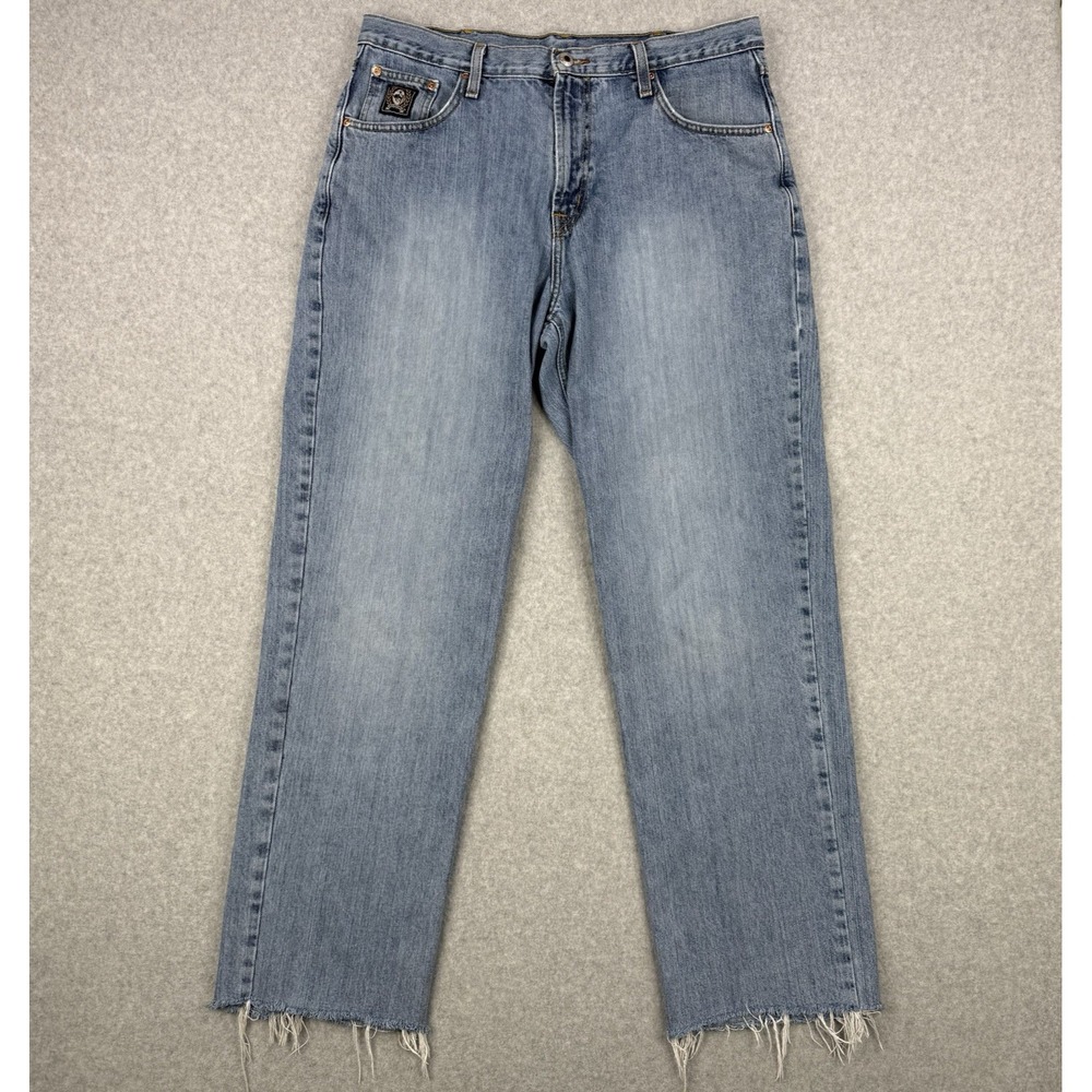 Cinch‎ Jeans Mens 36x38 (Fits 36x32) Blue Raw Hem Black Label Straight Western